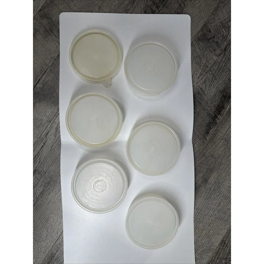 Tupperware Clear Hamburger Keepers & Lid Set Vintage 6 Pieces Replacement 4 inch